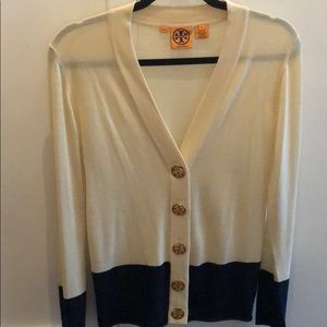 Tory Burch Navy / Cream Cardigan 100% Wool